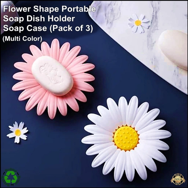 Flower Shape Portable Soap Dish Holder Soap Case with Liquid Drain Plate for Bathroom and Kitchen Flower Shape Portable Soap Dish Holder Soap Case.(PACK OF 3) 